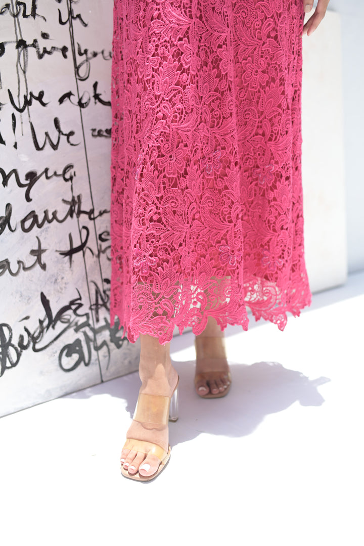 pink lace frock design